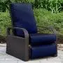 Outdoor Recliner Outdoor Wicker Recliner Chair with 5.12 Thickness Cushions, Automatic Adjustable Rattan Patio Chaise Lounge Chairs, Aluminum Frame, UV Resistant and Rustless (Brown + Navy Blue) Outdoor Recliner Outdoor Wicker Recliner Chair with 5.12 Thickness Cushions, Automatic Adjustable Rattan Patio Chaise Lounge Chairs, Aluminum Frame, UV Resistant and Rustless (Brown + Navy Blue)