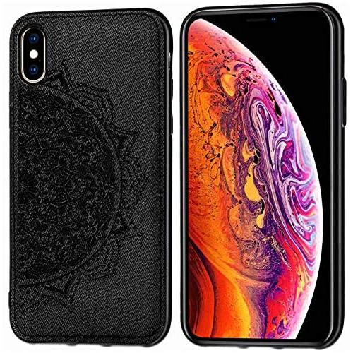 Case Compatible with Apple iPhone X/XS 5.8 inch 2018 Release [5.8'' ONLY],3D Fabric Flower Premium Slim Fit Anti-Scratch Shock Absorption Cover Built-in Metal Plate for Magnetic Car Phone Holder(Black)