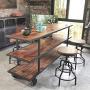 Topower American Antique Industrial Design Metal Adjustable Height Bar Stool Chair Kitchen Dining Breakfast Chair Natural Pinewood Industrial Style (Black 2pcs)