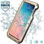 Galaxy S10e Case Amever Aluminum Metal Bumper Frame Case with Silicone Water Resistant Shockproof Tempered Glass Screen Protector Outdoor Sports Protective Case for Samsung Galaxy S10e (2019) - Gold