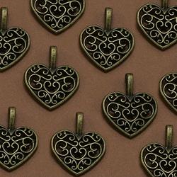 AKOAK 30 Pieces Antique Bronze Alloy Metal Heart Shape Hollow Charms Pendants for Jewelry Making DIY Bracelet Necklace