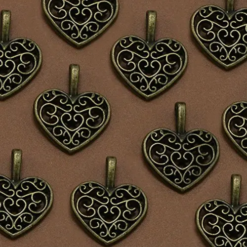 AKOAK 30 Pieces Antique Bronze Alloy Metal Heart Shape Hollow Charms Pendants for Jewelry Making DIY Bracelet Necklace AKOAK 30 Pieces Antique Bronze Alloy Metal Heart Shape Hollow Charms Pendants for Jewelry Making DIY Bracelet Necklace