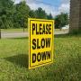 Bundle of (4) Please Slow Down 12'' x 18'' Yellow Safety Sign + Metal Ground Stakes
