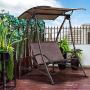 PURPLE LEAF 2-Seat Deluxe Outdoor Patio Porch Swing with Weather Resistant Steel Frame, Brown