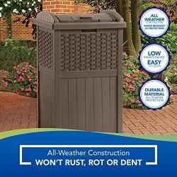 Suncast 33 Gallon Hideaway Can Resin Outdoor Trash with Lid Use in Backyard, Deck, or Patio, Brown