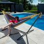 Vivere Double Cotton Hammock with Space Saving Steel Stand, Tropical (450 lb Capacity - Premium Carry Bag Included)