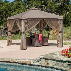 Great Deal Furniture Sonoma | Outdoor Fabric/Steel Gazebo Canopy | in Light Brown