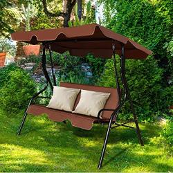 Tangkula 3 Seater Canopy Swing, Outdoor Patio Swing with Cushioned Steel Frame,Glider Swing Bench for Garden Backyard Porch (Coffee)