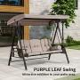 PURPLE LEAF 3-Seat Deluxe Outdoor Patio Porch Swing with Weather Resistant Steel Frame, Adjustable Tilt Canopy, Cushions and Pillow Included, Beige