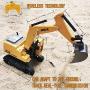 Channel Full Functional Remote Control Excavator Toy with Metal Shovel, Rechargeable Construction Vehicle with Sound & Flashing Lights for 3 4 5 6 7 8 Year Old Boys and Girls Birthday Gifts