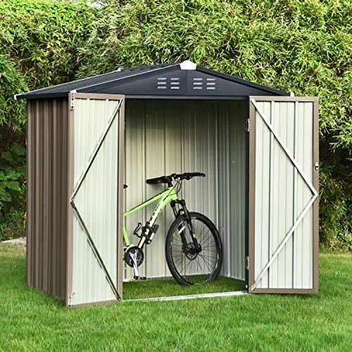 Backyard Garden Storage Sheds 6x4 FT, Galvanized Steel Outdoor Storage Shed with Air Vent and Lockable Door, Gable Roof Patio Sheds & Outdoor Storage Backyard Garden Storage Sheds 6x4 FT, Galvanized Steel Outdoor Storage Shed with Air Vent and Lockable Door, Gable Roof Patio Sheds & Outdoor Storage