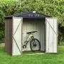 Backyard Garden Storage Sheds 6x4 FT, Galvanized Steel Outdoor Storage Shed with Air Vent and Lockable Door, Gable Roof Patio Sheds & Outdoor Storage Backyard Garden Storage Sheds 6x4 FT, Galvanized Steel Outdoor Storage Shed with Air Vent and Lockable Door, Gable Roof Patio Sheds & Outdoor Storage