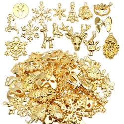 Christmas Charms Pendants,100 Gram(60-70 pieces) Alloy Pendants Mixed Styles for Crafting Jewelry Making Accessory DIY Necklace,Gold