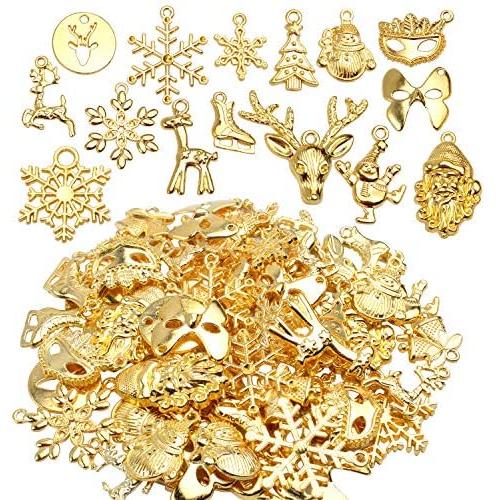 Christmas Charms Pendants,100 Gram(60-70 pieces) Alloy Pendants Mixed Styles for Crafting Jewelry Making Accessory DIY Necklace,Gold