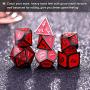 Bememo Polyhedral Metal Dices Set Zinc Alloy with Enamel Solid Metal for DND Game, Tabletop RPG, Dungeons and Dragons, Math Teaching, 7 Pieces Dice Set with Black Velvet Bag (Black Nickel Red)