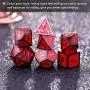 Bememo Polyhedral Metal Dices Set Zinc Alloy with Enamel Solid Metal for DND Game, Tabletop RPG, Dungeons and Dragons, Math Teaching, 7 Pieces Dice Set with Black Velvet Bag (Black Nickel Red)