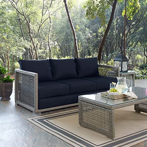 Modway EEI-2923-GRY-NAV Aura Outdoor Patio Wicker Rattan, Sofa, Gray Navy