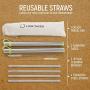 4 Reusable Stainless Steel Metal Straws with Case - Drinking Straws 8.5'' for 20 24 30 oz Tumblers Yeti - 2 Cleaning Brushes and Travel Bag Included, by LIME SKIES