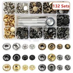 Atpot Snap Fasteners Kit, 132 Sets 12.5mm Metal Button Snaps Press Studs with 4 Fixing Tools, 6 Color Leather Snaps for Clothing, Leather, Jacket, Jeans Wear, Bracelets, Bags,DIY Craft