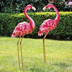 Bits and Pieces - Set of Two (2) 35 ½” Tall Metal Flamingo Garden Statues - Durable Outdoor Sculptures Make Great Home Décor