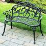 Outsunny 40'' Cast Aluminum Antique Rose Style Outdoor Patio Garden Park Bench - Antique Green