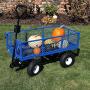Sunnydaze Utility Steel Dump Garden Cart, Outdoor Lawn Wagon with Removable Sides, Heavy-Duty 660 Pound Capacity, Blue
