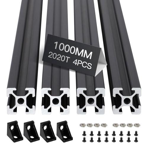 4pcs 1000mm T Slot 2020 Aluminum Extrusion European Standard Anodized Linear Rail for 3D Printer Parts and CNC DIY Black