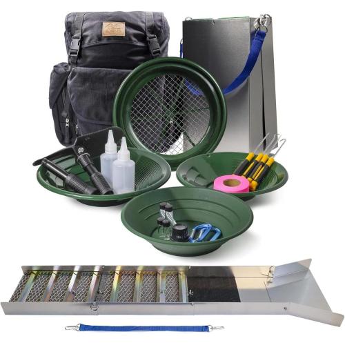ASR Outdoor Deluxe 50 inches Aluminum Folding Sluice Box Gold Panning Backpack Kit, Black