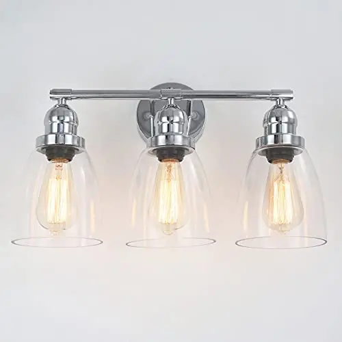 Corlaceling Bathroom Vanity Light Brushed Nickel, 3-Light Wall Lamp Light Fixtures, Modern Clear Glass Shade Chrome Wall Sconce Lighting for Vanity Mirror, , Kitchen, Hallway, Bedroom