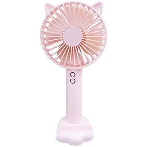 Mini Handheld Fan,Quiet Personal Portable Fan with 3 Speed, Small Desk Fan with USB Rechargeable Battery, Multifunction USB Fan with Night Light,Table Fan With Base to Put the Phone,for Outdoor,Travel, School, Home, Office (Pink)