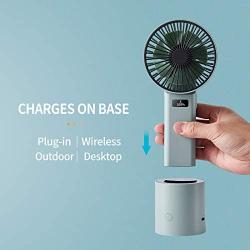 QEEK Personal Fan, Handheld Portable Mini Fan with 4000 mA Rechargeable Batteries,LCD Digital Display with 5 Speed Adjustable Setting, Oscillate Charging Base for Office Home Outdoor and Travel (Green)