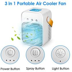 Seven-first Portable Air Conditioner, Rechargeable Quiet USB Evaporative Mini Air Conditioner Fan with 3 Speeds Mode LED Light, Air Cooler for Room/Bedroom/Office/Dorm/Camping