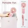 Mini Fan Handheld with LED Lights Adjustable, Portable Fan Rechargeable Quiet 3 Speed Mirror Fan, Small USB Hand Fan, Gift for Women Travel Outdoor Indoor Table Fan - Pink