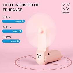 Handheld Fan with 4800 mAh Powerbank Max 46 Hours Runtime,Pocket Fan Portable Battery Operated or USB Powered Folding Personal Fan,3 Speeds,Enhanced Airflow,Rechargeable Quiet Mini Fan-Pink