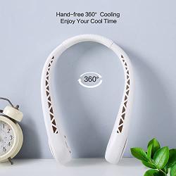 Gootopal Portable Neck Fan, Rechargeable, Hands Free Bladeless Personal Fan, Mini Fan, Hanging Fan, USB Rechargeable Battery, Wearable Leafless Fan White