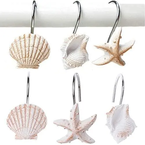 YUKUNTANG Shower Curtain Hooks, 12 Pcs Seashell Anti Rust Decorative Resin Shower Curtain Rings Hooks for Bathroom Bedroom Baby Room Decor YUKUNTANG Shower Curtain Hooks, 12 Pcs Seashell Anti Rust Decorative Resin Shower Curtain Rings Hooks for Bathroom Bedroom Baby Room Decor