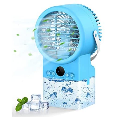 Bravekoi Portable Air Conditioner Fan, Personal Air Cooler Mini Evaporative Cooler, 3 Speeds Super Quiet Desk Fan Misting Fan with 7 Colors LED Light for Home, Office, Kitchen, Dorm, Bedroom