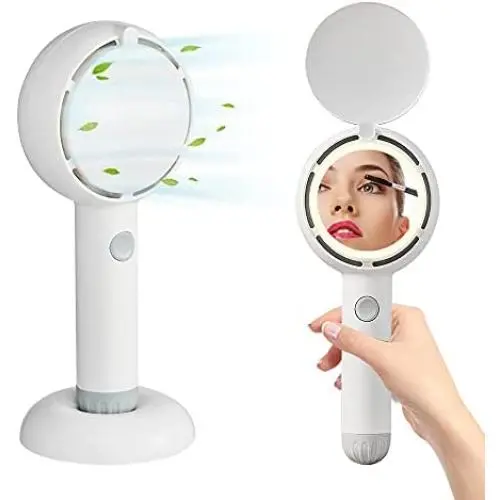 Mini Handheld Fan, Battery Operated Rechargeable Portable Fan with LED Light Makeup Mirror, Bladeless Small Personal Fan 3 Speeds Eyelash Fan for Women Girls Outdoor Travel (White) Mini Handheld Fan, Battery Operated Rechargeable Portable Fan with LED Light Makeup Mirror, Bladeless Small Personal Fan 3 Speeds Eyelash Fan for Women Girls Outdoor Travel (White)