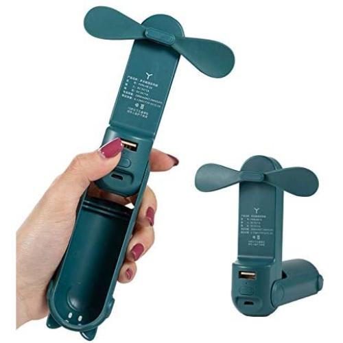 Handheld Mini Fan Portable, Hand Held Personal Foldable Pocket Fan Rechargeable Battery Operated & USB Powered 2000mAh Power Bank Feature Flashlight Function 2 Speeds for Home Sports Travel(Green)