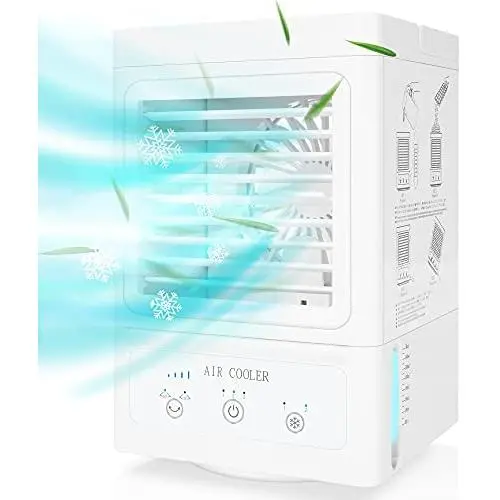 Portable Air Conditioner, Personal Air Cooler for Small Space Office Home Room, Mini Evaporative Personal Desk Fan with 700ML Water Tank Auto Oscillation