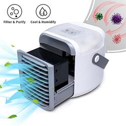 Portable Air Conditioner, Yiomar Fast Cooling Air Fan Humidifiers, Evaporative Air Cooler Fan with 3 Speeds, 7 Colors LED Light, Low db, Mini Personal Air Purifier Cooler Fan for Bedroom, Home, Office