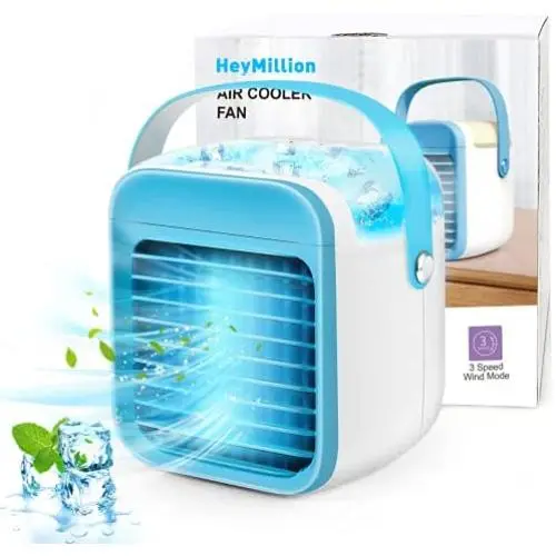 Portable Air Conditioner, Personal Air Cooler, Rechargeable 3-in-1 Air Conditioner Fan with 3 Speeds, 7 Colors LED Night, Desktop Humidifier Misting Fan with Handle for Home, Dorm, Bedroom, Office Portable Air Conditioner, Personal Air Cooler, Rechargeable 3-in-1 Air Conditioner Fan with 3 Speeds, 7 Colors LED Night, Desktop Humidifier Misting Fan with Handle for Home, Dorm, Bedroom, Office