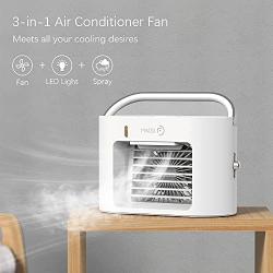 MIKOSI 3 in 1 Portable Air Conditioner Fan, Personal Small Evaporative Air Cooler Humidifier Misting Fan with LED Light, 4000mAh Rechargeable Battery for Room Office Travel