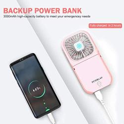 DYSERLAO Handheld Fan,3000mAh Rechargeable Battery Portable Mini Fan Foldable 3 Speeds Adjustable 4-10 Hours Operated Fan Low Noise Lanyard Girls Kids Women Men Home Office Travel Outdoor Pink