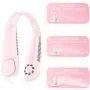 Personal Neck Fan, iHoven Portable Mini USB Bladeless Neck Fan, 20Hrs Play 9000mah Rechargeable Handfree Neckband Hanging Fans, No Curly Hair Wearable Necklace for Camping Hiking Outdoor Travel (Pink)