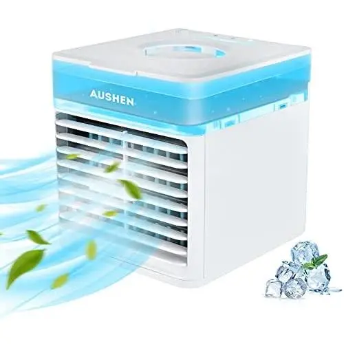 Portable Air Conditioner Fan, AUSHEN Personal Air Cooler Mini Air Conditioner with 3 Speeds, 7 Color LED Light, Desktop Table Cooling Fan Evaporative Air Cooler for Home Bedroom Office Portable Air Conditioner Fan, AUSHEN Personal Air Cooler Mini Air Conditioner with 3 Speeds, 7 Color LED Light, Desktop Table Cooling Fan Evaporative Air Cooler for Home Bedroom Office