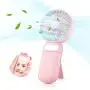 Mini Fan Handheld with LED Lights Adjustable, Portable Fan Rechargeable Quiet 3 Speed Mirror Fan, Small USB Hand Fan, Gift for Women Travel Outdoor Indoor Table Fan - Pink