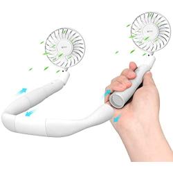 YND Portable Neck Fan Removable Neckband Fan 4000mAh Hand Free Mini Personal Fan with Dual Wind Head LCD Display USB Handheld Fan with 3 Level Air Flow for Outdoor Travel Sport(White)