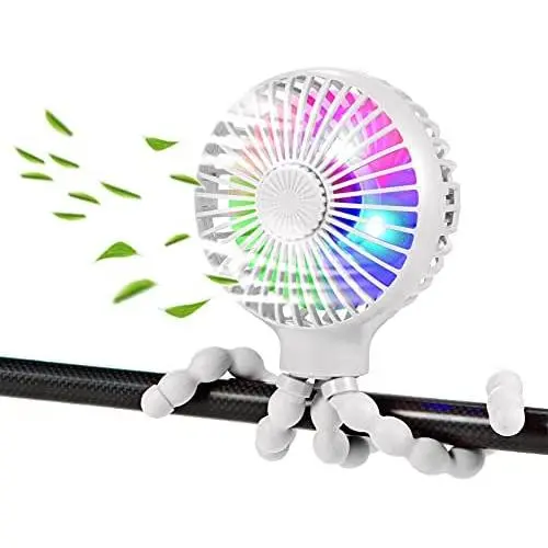 scurry Stroller Fan, Portable Desk Fan, Mini USB Fan, 2600mAH Rechargeable Battery Operated Fan with LED Light and Aromatherapy, Flexible Tripod Design Personal Handheld Fan for Stroller (White) scurry Stroller Fan, Portable Desk Fan, Mini USB Fan, 2600mAH Rechargeable Battery Operated Fan with LED Light and Aromatherapy, Flexible Tripod Design Personal Handheld Fan for Stroller (White)