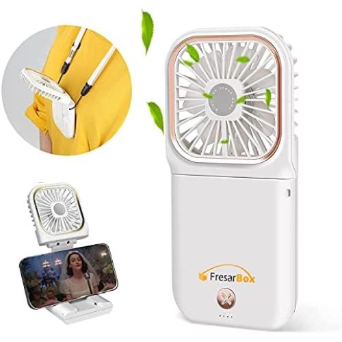 4-IN-1 Portable Neck Fan & Folding Electric Fan & 3000mAh power bank & Phone Stand, Mini Personal Handheld Fan , Small Desk Fan with USB Rechargeable Battery Operated, for Travel Office